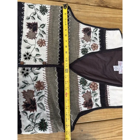 Vintage 90s New Directions Wool Blend 2X Brown Floral Button Up Vest Embroidered - Picture 5 of 7